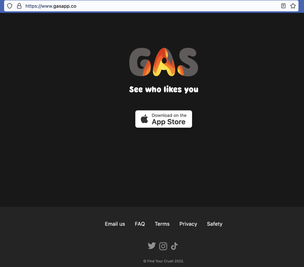 Gasapp home page, with single link to the iOS app