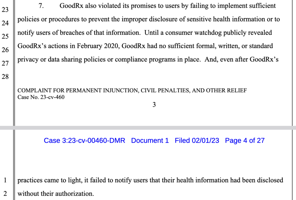 Excerpt from FTC Complaint against GoodRX